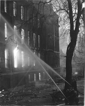 Photo of firefighting in the Inner Temple precincts during the Blitz